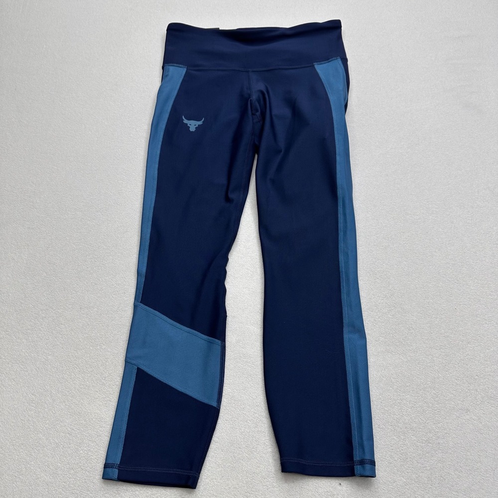 Under Armour Project Rock NWT Womens Sz M HeatGear Compression Leggings Blue Gym